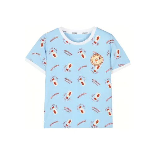 Skechers Hankou No. 2 Factory Joint Series T-рубашка Детский Синий Фон Напитки Изображение