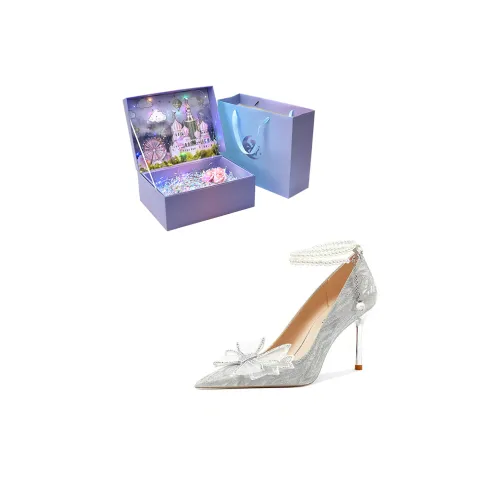 ROBINHOOD Замок 3D Коробка Высокие каблуки Женские Серебряные