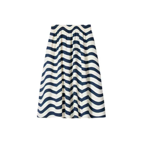 UNIQLO x Marimekko совместный бренд Повседневная длинная юбка Женская Морской синий