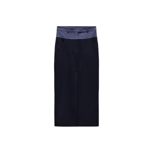 ZARA Синие Женские Повседневные Длинные Юбки