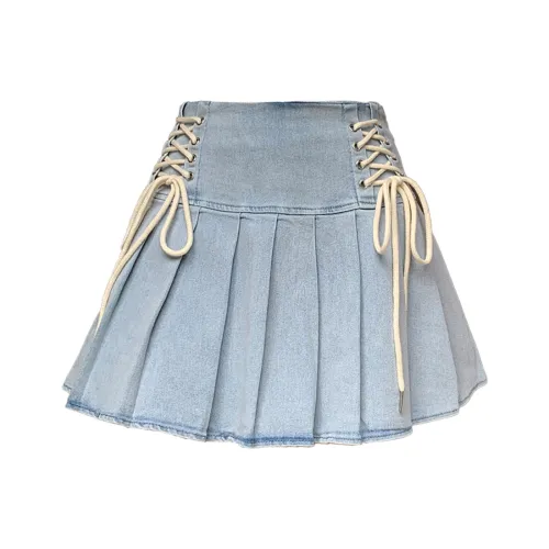 HTHK Повседневные короткие юбки Женские Светло-синий Темно-синий