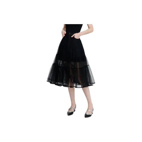 AIVEI Повседневный Длинный Юбка Женская Черная