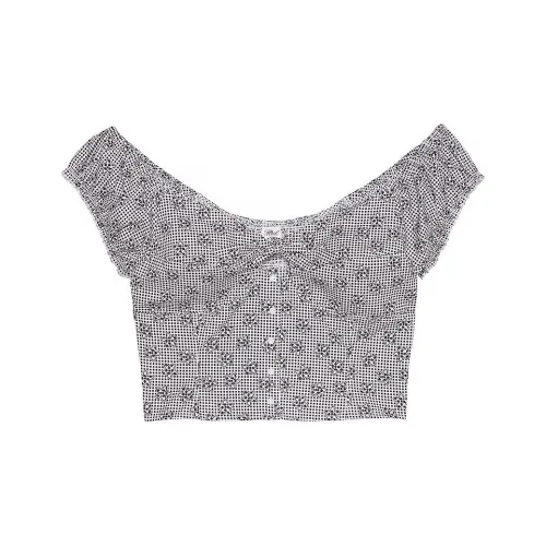 Victoria's Secret Розовый BY FRANKIES BIKINIS Marilyn Короткий Рукав Поплин БЛОУЗА мм Бикини Женские Черный белый