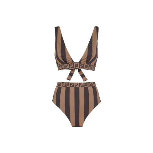 FENDI SS24 Split Купальник Женские Коричневый