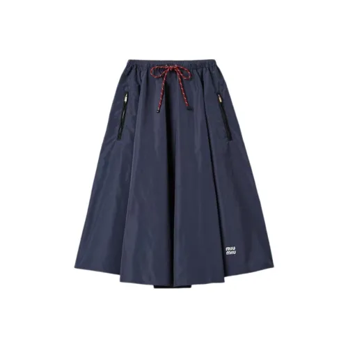 MIU MIU Юбка из ткани Technique Повседневная Длинная Юбка Женская Синяя
