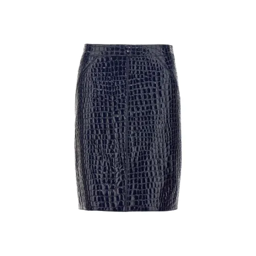 TF SS24 Кожаная короткая юбка женская синяя