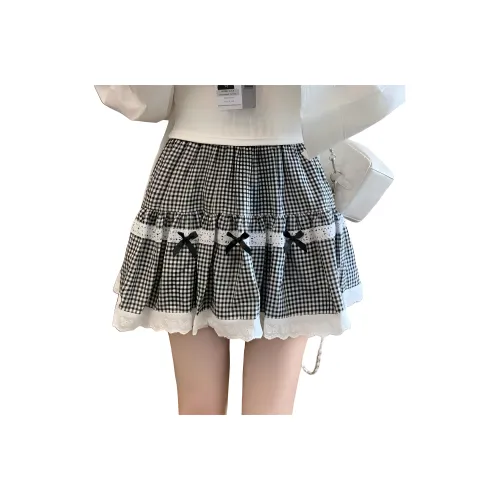 HTHK Повседневные короткие юбки Женские Черно-белая клетка