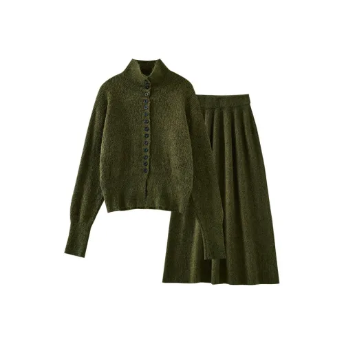 OUNIXUE Комплект с юбкой Женские Темно-оливково-зеленый