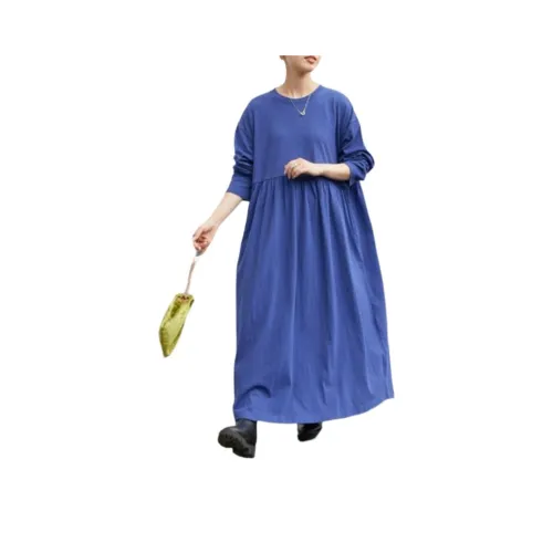 FREAK'S STORE Длинное платье с длинными рукавами женское синее