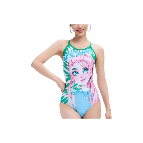 ZOKE Ван-Пис Купальник Женский Зеленый Белый Мультяшный