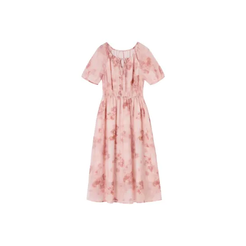 XIANGYING Короткий рукав Платье Женское Светло-розовое