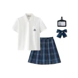 Set (Рубашка с коротким рукавом с острым воротником Jiangyuan High School + Клетчатая юбка Jinlan High School)