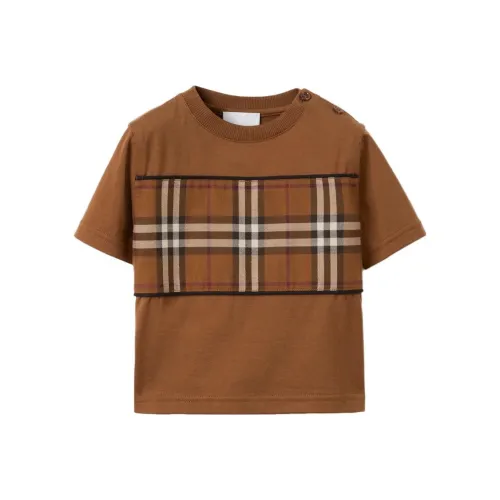Burberry T-рубашка Детская одежда Check Панель Хлопок T-рубашка Коричневый Малыш