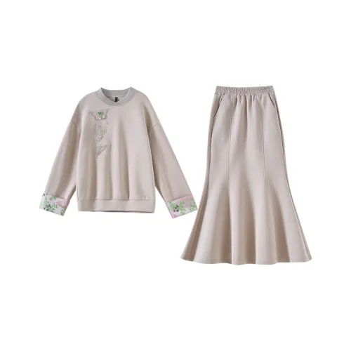 OUNIXUE Комплект с юбкой Женские Серый Розовый