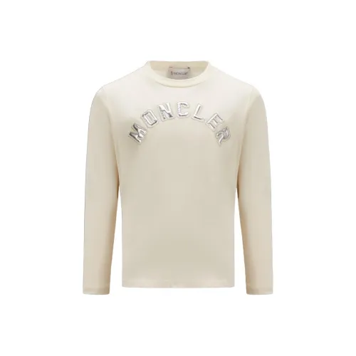 MONCLER Детская одежда FW23 Логотип Длинный рукав Т-рубашка Толстовка Детский Бежевый