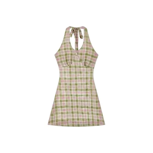 DOSOHEB Зеленая клетка Юбка Женские Слиплатья