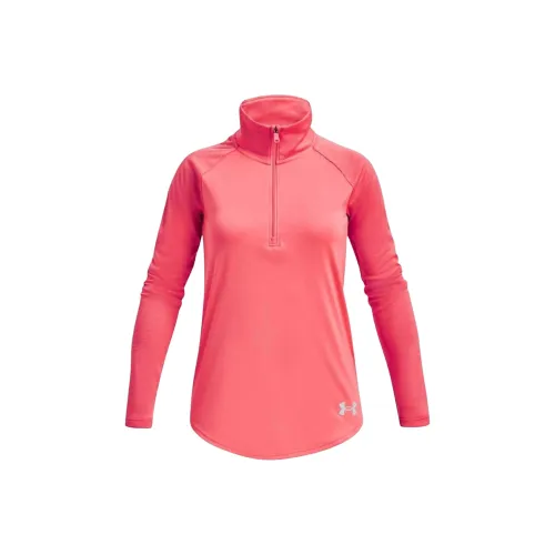 Under Armour Детская одежда Однотонный Логотип Водолазка Молния Реглан Длинный рукав Свободный крой Розовый Детский