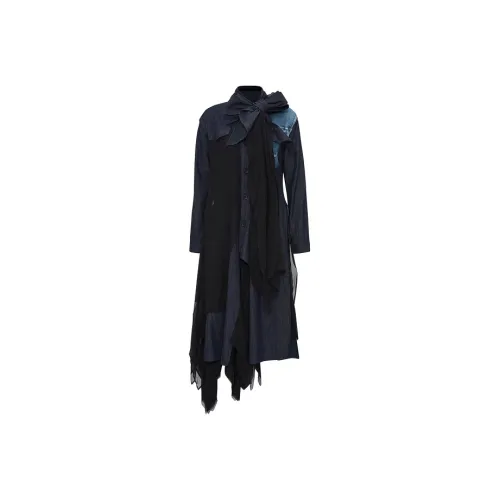 Yohji Yamamoto Черные Женские Длинные Платья с Длинными Рукавами