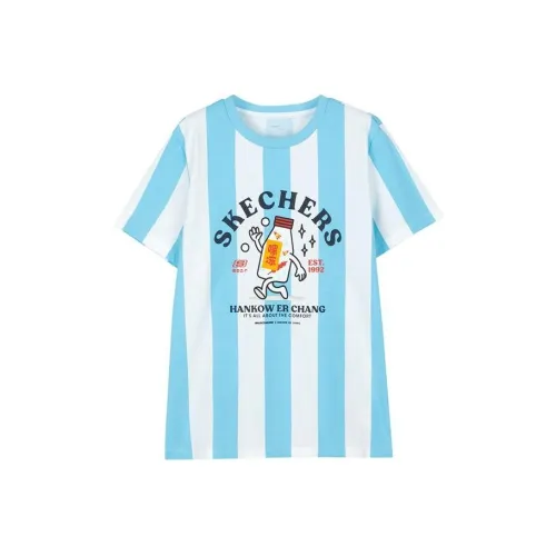 Skechers Hankou No. 2 Factory Joint Series Светло-голубой белый Вертикальные полосы Kids T Рубашки