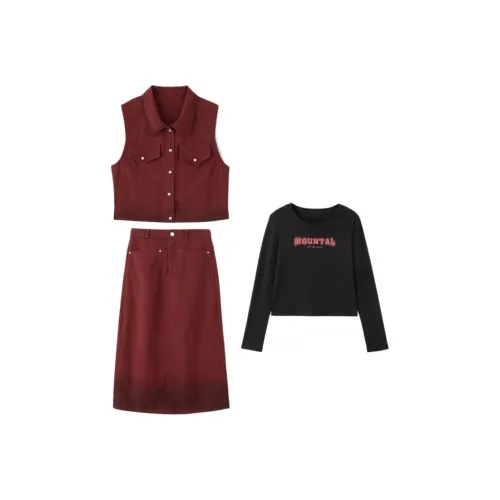 Aoaifu Комплект с юбкой Женские Ангора Красный