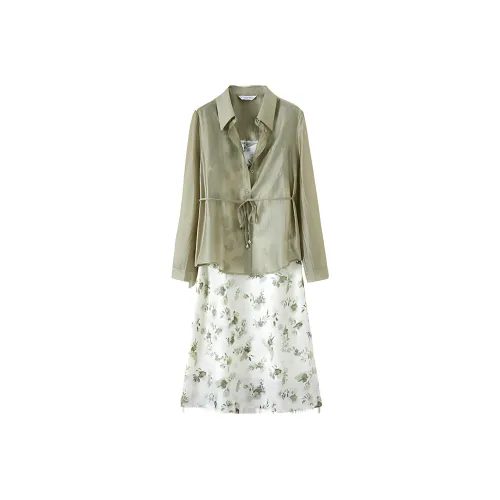 IHIMI Серо-зеленый + Многоцветный Женские Комплекты с юбкой