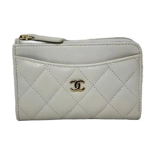 CHANEL Кошелек из телячьей кожи держатель для карт женский серый белый