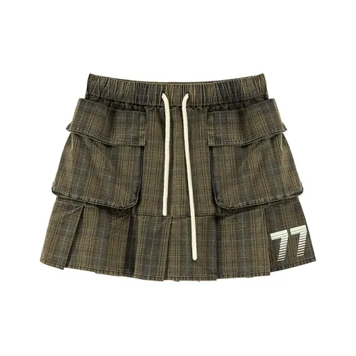 CHUU Повседневные короткие юбки женские зеленая клетка