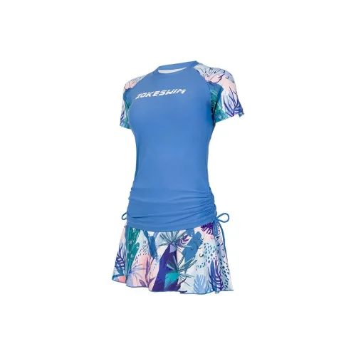 ZOKE SS23 Двухкомпонентный купальник женский цвет озерно-синий розовый белый цветочный