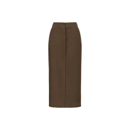 PINKO SS24 Повседневная длинная юбка женская оливково-коричневого цвета