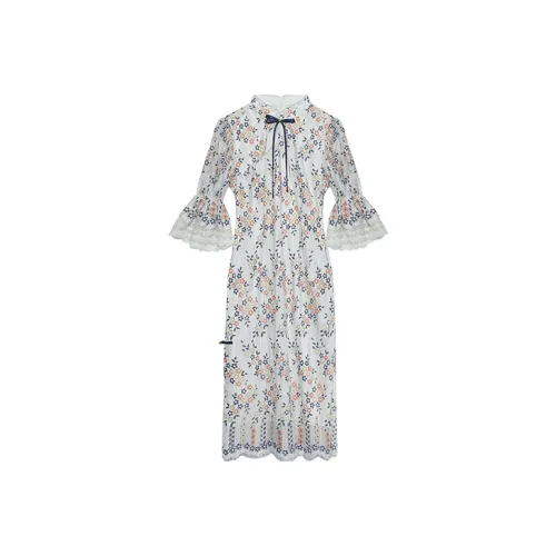 JINYE ORIENTAL Синий с Белым Lettering Женские Ципао