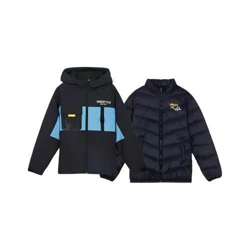 361°KIDS Letters Are Цвет Блокированный С капюшоном Облегающий Умеренный Стандартное издание Утиный пух Детский Топ Подростки Классический черный