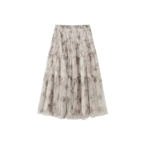 EICHITOO Повседневный Длинный Юбка Женские Экрю Узор