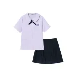 Набор (Плиссированная юбка темно-синего цвета + Таро фиолетовый + Галстук-бабочка)