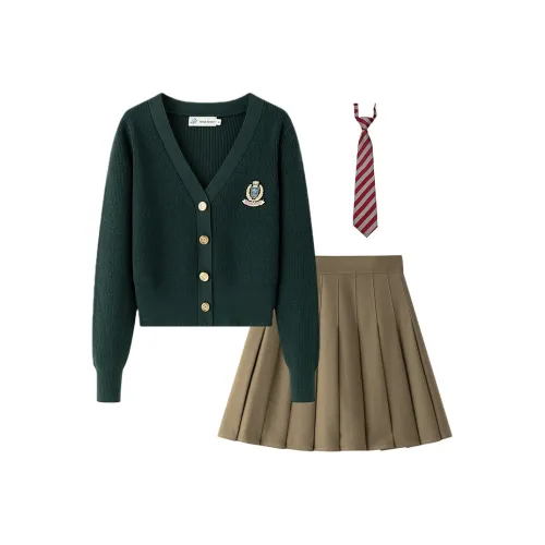 Tokyo Season Набор Яшмовый Значок Свитер + Хаки Вышитая версия Плиссированная юбка + Аксессуары Женская Униформа