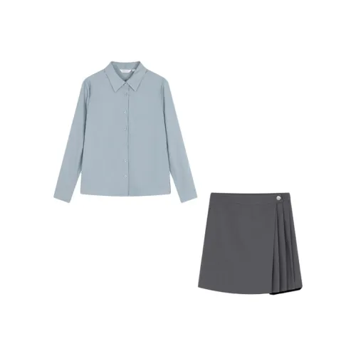 Mo Han Yi Mei Комплект с юбкой Женские Серый Синий Топ And Серый Низ
