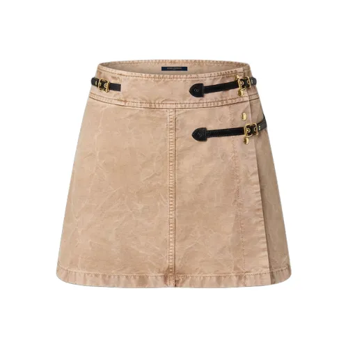 LOUIS VUITTON Выстиранный деним Ремешок Детали Мини Обхват Юбка Джинсовая короткая юбка Женская Светлый Умбра