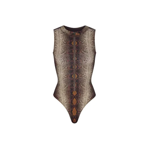 SKIMS Фирменный Плавание ZIP Передняя часть Без рукавов Ван-Пис Ван-Пис Купальник Женские Пустыня Знак Змеи Принт