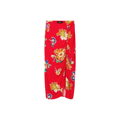 Desigual Юбка Midi с объемным кроем Повседневная Длинная Юбка Женская Красная