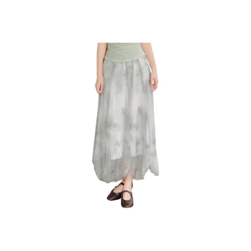 PZGE SS24 Повседневный Длинный Юбка Женская Ink Зеленый
