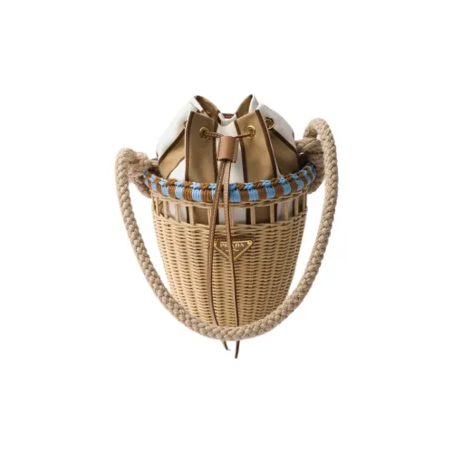 PRADA Прутья ивы Сумка Мини Женская Коричневая и Светло-синяя