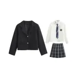 Black Бизнес Костюм + Облако Длинный рукав Рубашка + Темно-ночная Юбка + Галстук