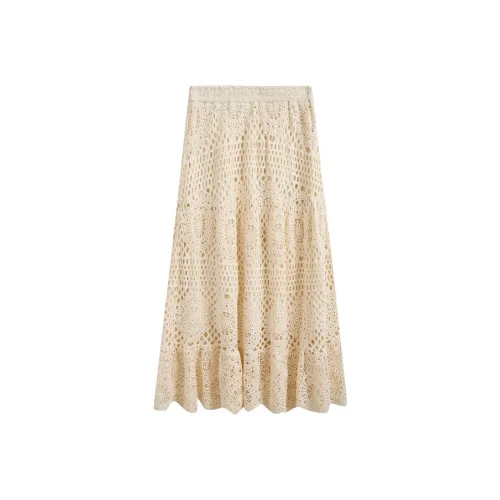 ZIHAN Повседневный Длинный Юбка Женская Бежевый Золото