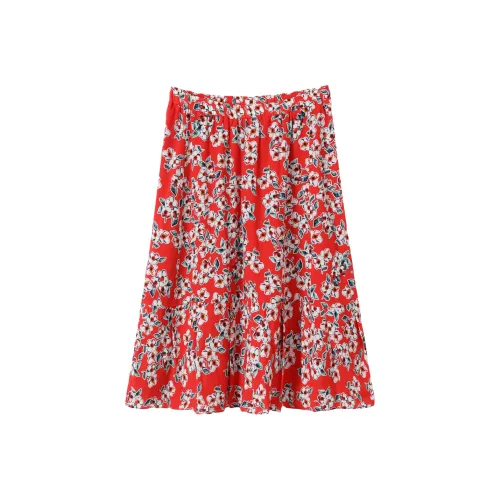 H YXIANG Повседневная длинная юбка женская красная с цветочным узором