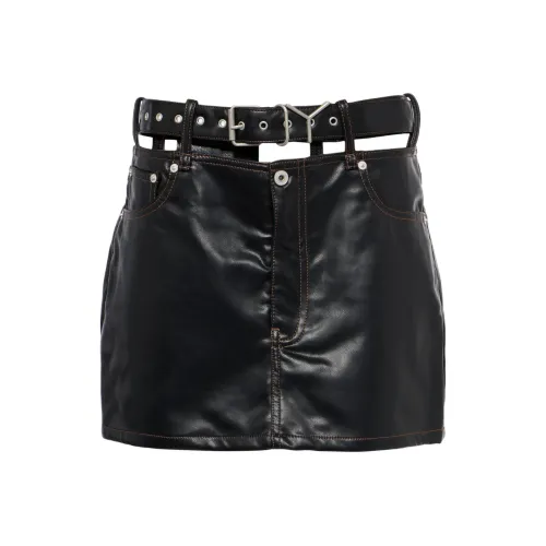 YProject Кожаная короткая юбка женская черная
