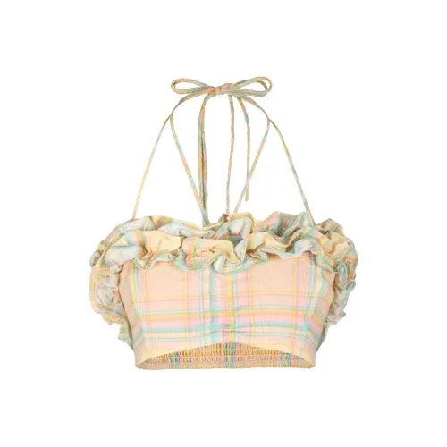 Selkie Коллекция SS24 Бикини Женские Банановый Желтый Основа Straight С рельефом Клетчатый Принт