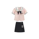 (Ayakashi) Рубашка с коротким рукавом + Юбка + Галстук-бабочка