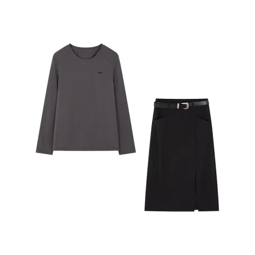 Mo Han Yi Mei Комплект с юбкой Женские Серый топ And Черный низ