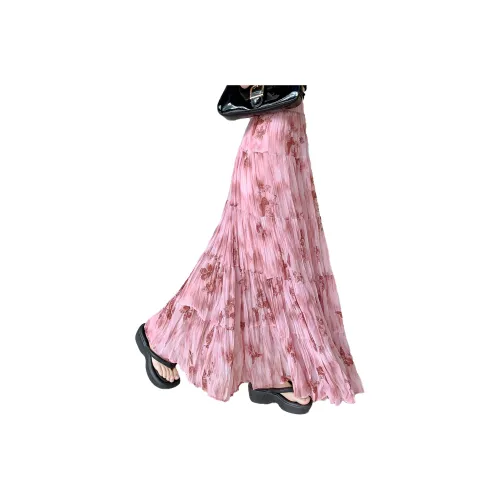Wbwq Повседневный Длинный Юбка Женские Розовый