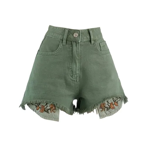 Concubine Zhu Джинсовые шорты Женские Зеленые