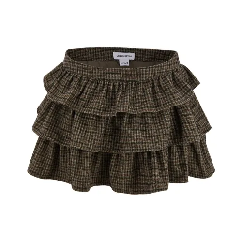 URBAN REVIVO Коричневая клетка Женская Повседневная Короткая Юбка